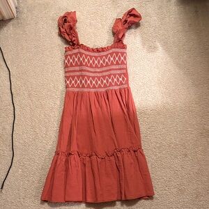 Rust Orange Smocked Dress with Ruffle Straps